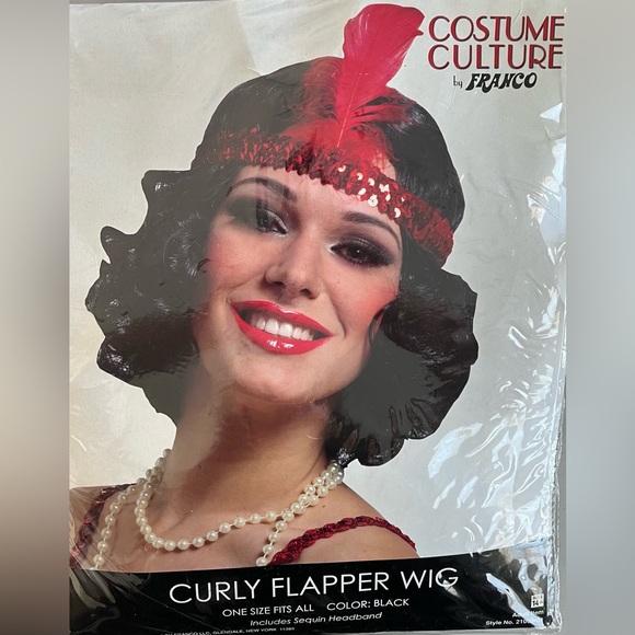 Halloween Costume New Curley Flapper Wig Black - Picture 2 of 5